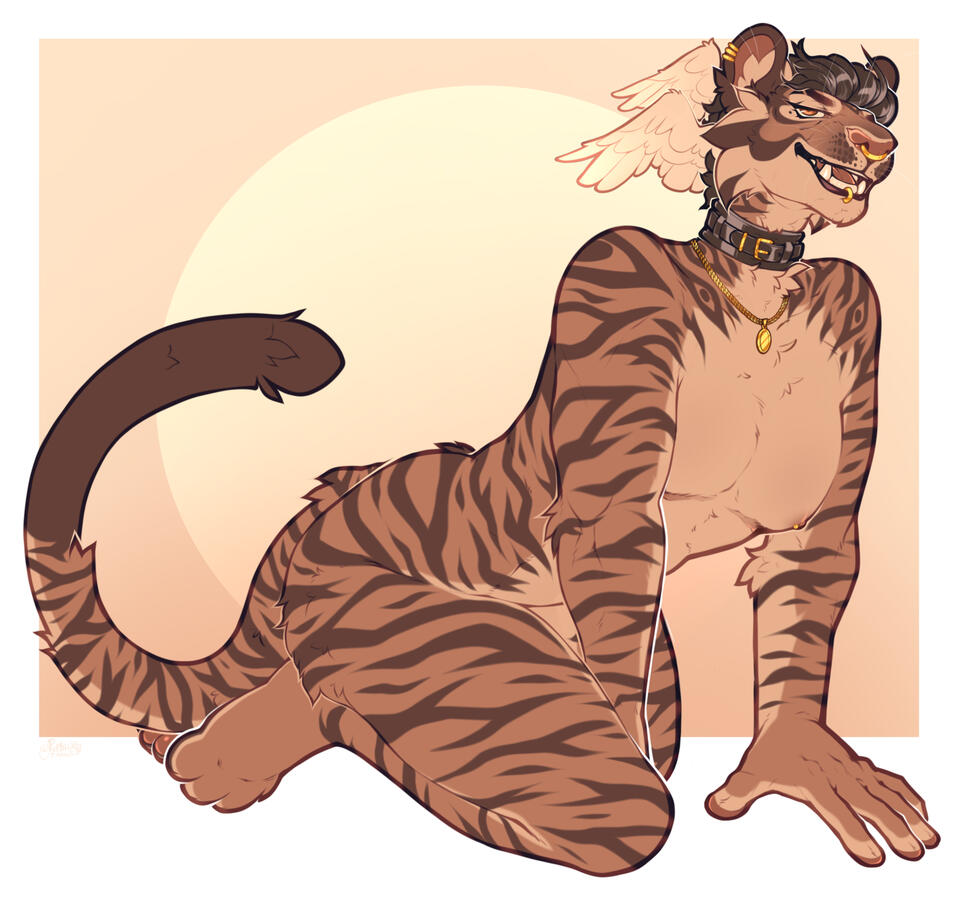 The tiger wants a little tugs on his collar~