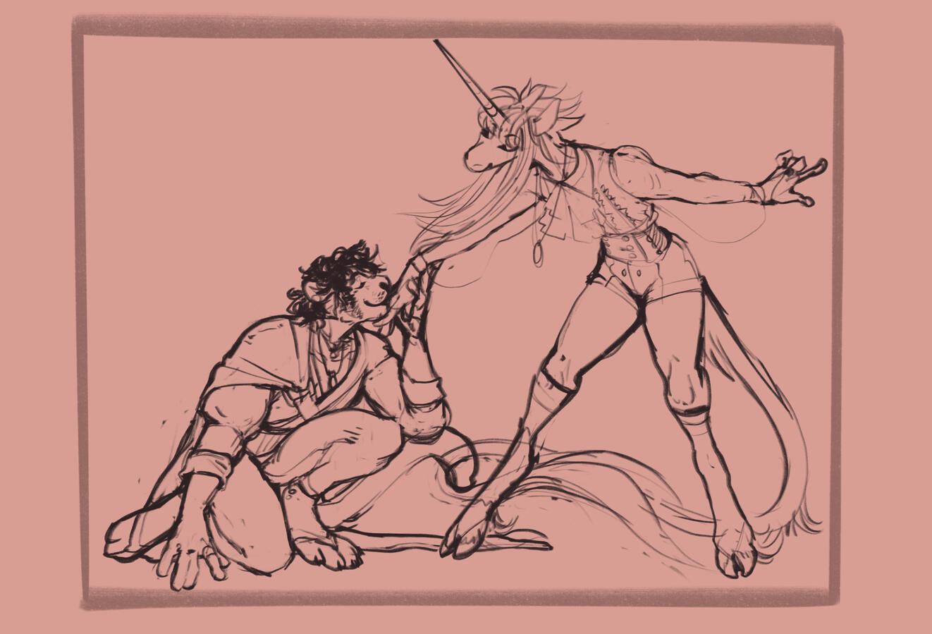 A sketch of a really cute scene Im doing for V that I&#39;ve been chipping away at!